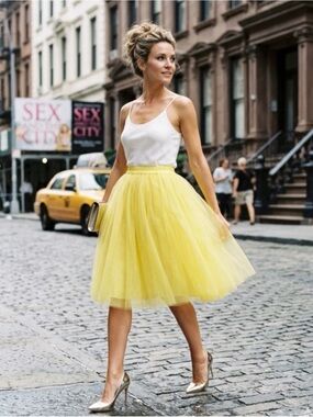 NWT Yellow Tulle Tutu Skirt Small Carrie Bradshaw SATC Style Balletcore Midi